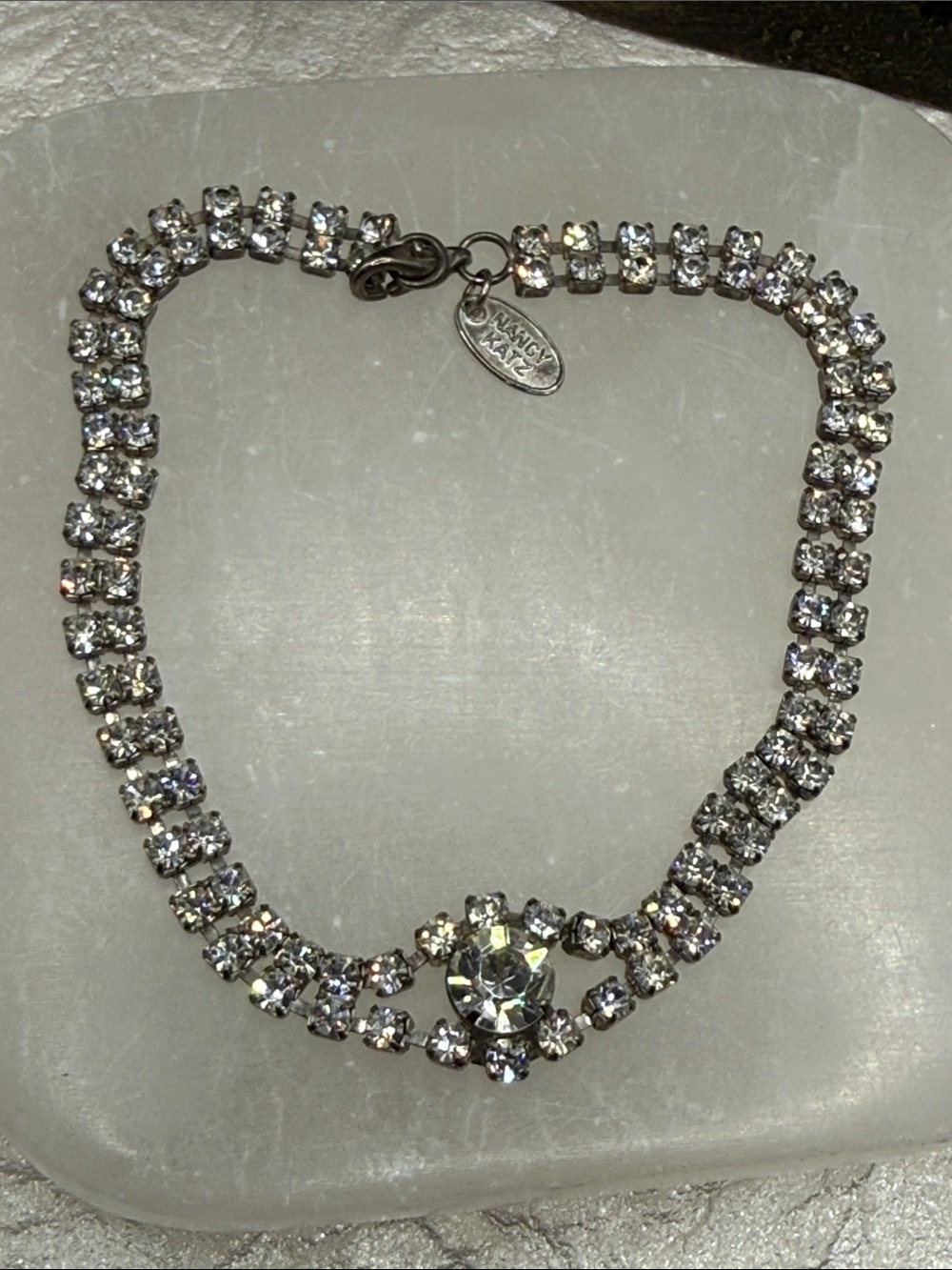 Vintage beautiful Nancy Katz Sz 9 rhinestone bracelet or anklet signed designer